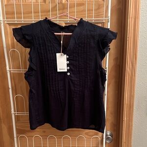 Quince Navy Blue Flowy Blouse | Button Front | Size M | NWT